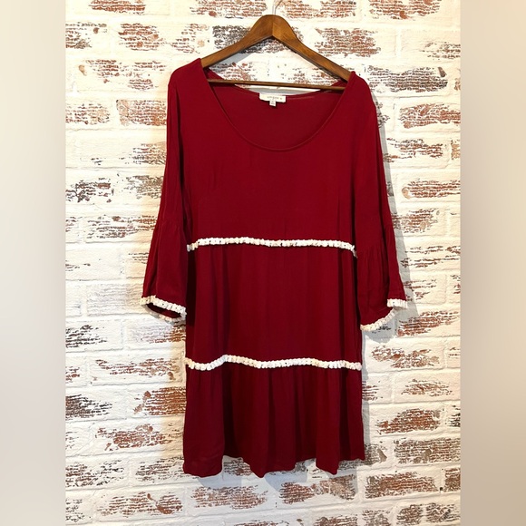Umgee USA Bell Sleeve Dress Gauze Cotton Christmas Red White A Line Size XL - Picture 2 of 11